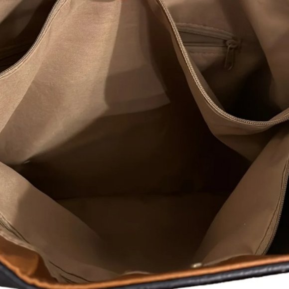 Relic Versatile Pebbled Faux Leather Bag  - Navy/Tan - 13" w x 3.5" d x 11.5” h - Picture 12 of 15